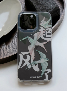 BlueHour原创新中式复古小鸟 双层印花IMD小众透明手机壳 适用于iPhone14ProMax