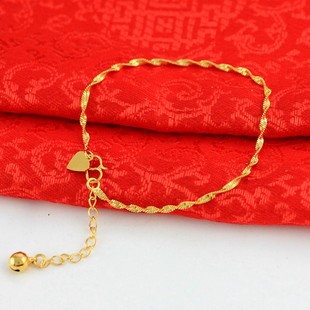 清新简约女士个性水波纹沙金手链带延长链 黄铜镀金饰品一件包邮