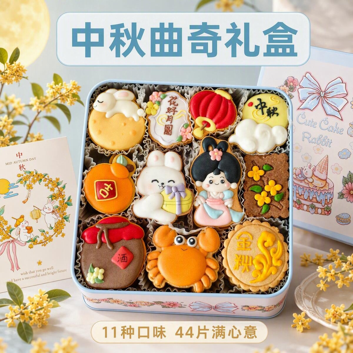 中秋节糖霜曲奇饼干礼盒纯手工低糖零食送男女朋友长辈伴手礼物