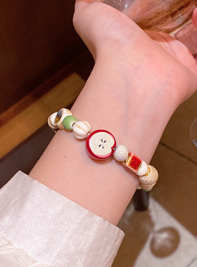 学生可爱风清新苹果陶瓷手串女百搭设计个性多巴胺甜美串珠手饰品