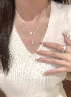 小清新长款流苏珍珠项链女新款轻奢小众高级感锆石锁骨链气质颈链