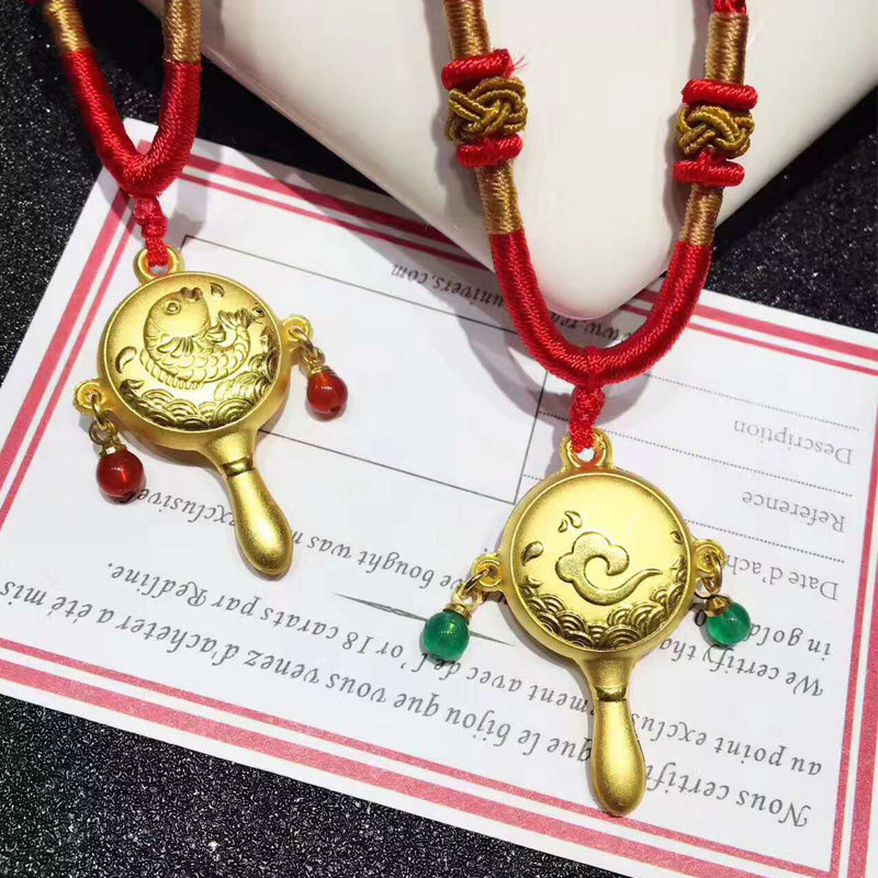 东柏珠宝 999足金黄金包金拨浪鼓吊坠 拨浪鼓吊坠 送项链绳宝宝款