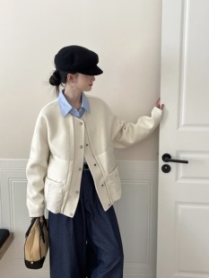 宽松显瘦女 韩版 2025秋冬新款 大牌双面羊绒大衣拼白鸭绒外套女短款