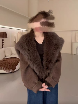 2025秋冬新款双面羊绒大衣女短款小个子狐狸毛领羊绒外套高端富贵