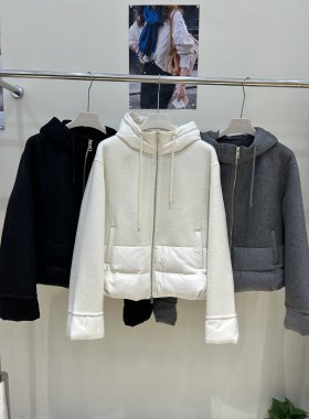 欧洲站2026年新款小个子短款羊毛外套加厚保暖连帽卫衣羽绒服外套