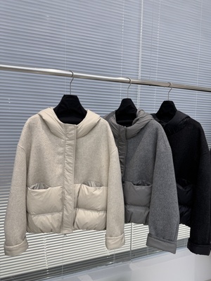 2025秋冬新款双面羊绒大衣女短款韩版宽松显瘦羊毛拼羽绒连帽外套