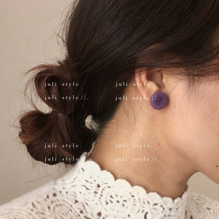 橘里 紫色圆形耳钉女简约百搭小巧日常通勤耳饰 S925纯银针