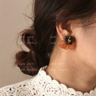 橘里 小众设计花朵耳环复古气质圆形耳钉高级感耳饰 S925纯银针