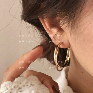 橘里 金色双圈圆环耳环简约气质小众设计感轻奢耳饰 S925纯银针