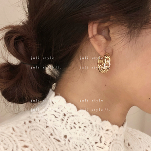 橘里 欧美风金色链条耳圈高级感耳扣小众设计高级气质百搭耳环