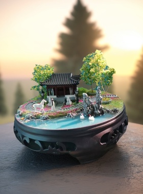 中式古风沙盘造景装饰摆件