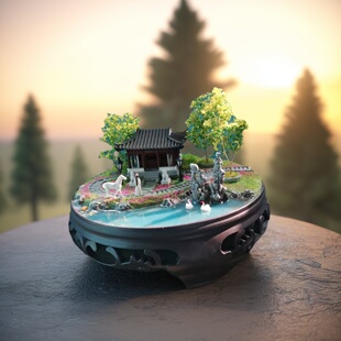 中式古风沙盘造景微缩场景拍摄背景道具家居装饰摆件仙境模型