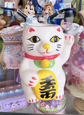 日式和风 千万两招财猫陶瓷花插小摆件