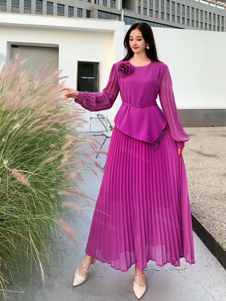 2025 Early Spring New Style French Elegant Light Luxury High-End Waist-Slimming Long-Sleeve Goddess-Style Dress Two-Piece Set