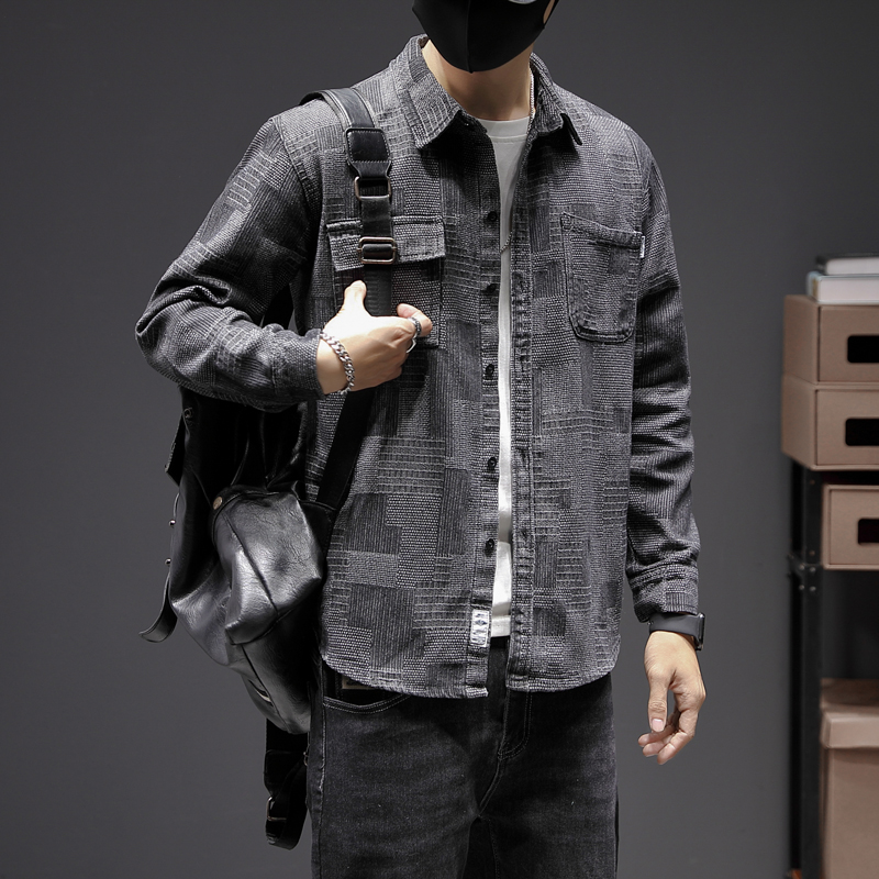 翻领工装衬衫痞帅外套男牛仔衬衫