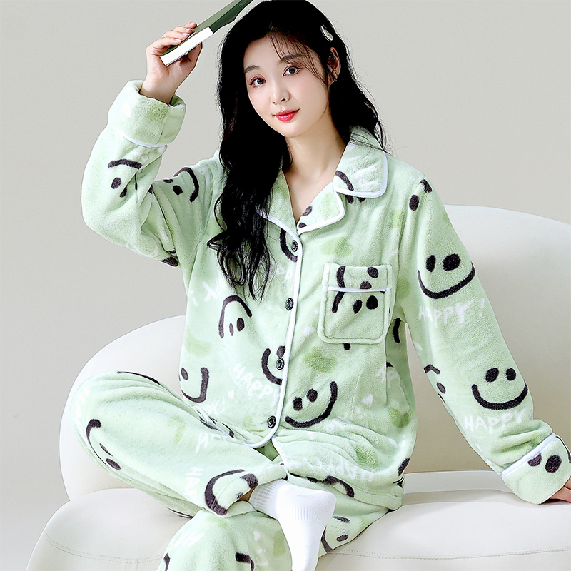 睡衣女秋冬季加厚套装家居服保暖长袖春秋新款珊瑚绒法兰绒可外穿