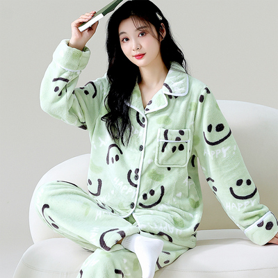 睡衣女秋冬季加厚套装家居服保暖长袖春秋新款珊瑚绒法兰绒可外穿
