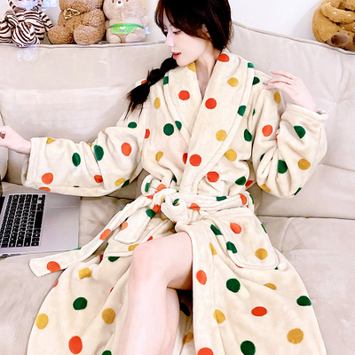 睡袍女秋冬季加厚珊瑚绒长袍外穿浴袍保暖长袖春秋法兰绒新款睡衣