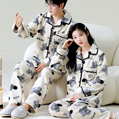 情侣睡衣女秋冬季加厚套装家居服男保暖长袖春秋珊瑚绒法兰绒外穿