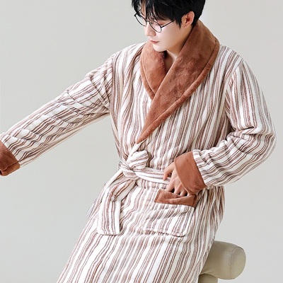 睡袍睡衣男秋冬季加厚珊瑚绒大码外穿浴袍保暖长袖春秋法兰绒新款