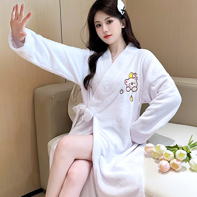 和服睡袍女秋冬季加厚珊瑚绒保暖长袖春秋法兰绒新款睡衣外穿浴袍