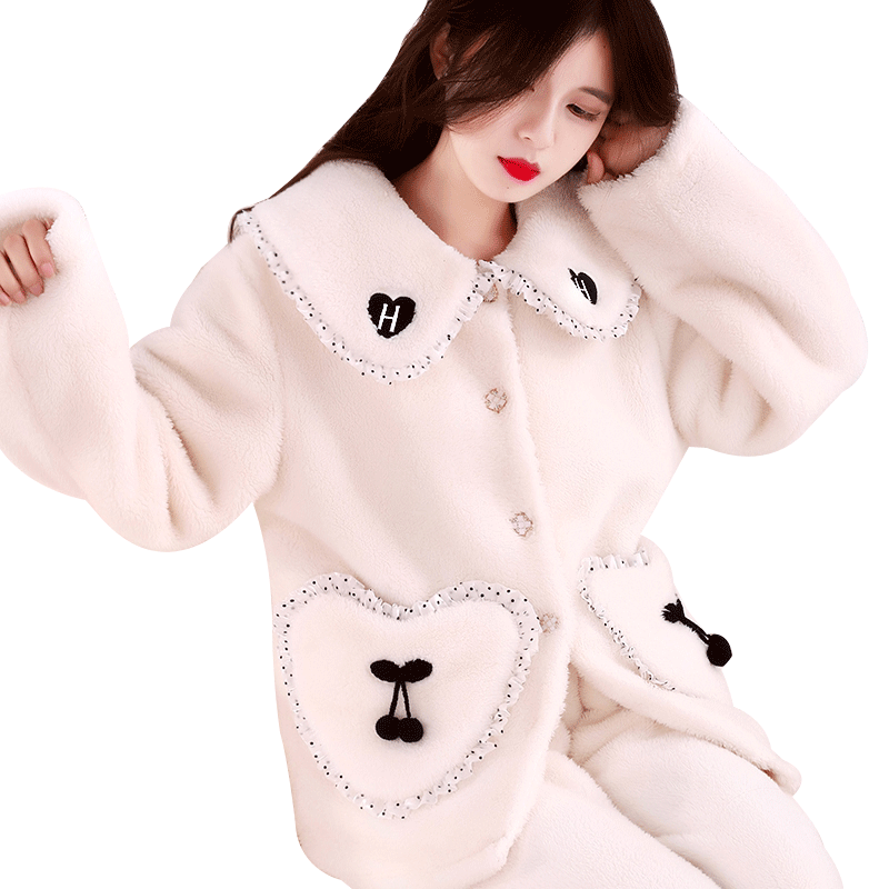 汀伊兰品牌爆款女士睡衣小香风高级保暖加绒加厚法兰绒家居服外穿