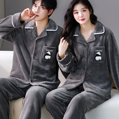 情侣睡衣女秋冬季加厚套装家居服男保暖长袖春秋珊瑚绒法兰绒外穿