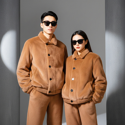 环保皮草仿貂加厚睡衣家居服男女外穿套装冬季情侣加厚新款