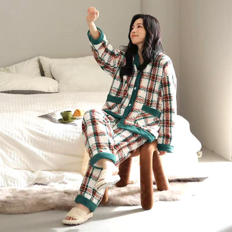 睡衣女士套装家居服套装保暖加绒加厚法兰绒珊瑚绒秋冬爆款可外穿