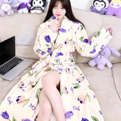 春秋法兰绒新款 睡袍女秋冬季 加厚珊瑚绒长袍外穿浴袍保暖长袖 睡衣