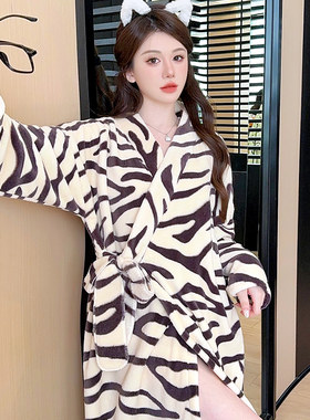 和服睡袍女秋冬季加厚珊瑚绒保暖长袖春秋法兰绒新款睡衣外穿浴袍