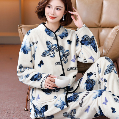 睡衣女秋冬中老年加厚套装妈妈奶奶保暖长袖春秋婆婆珊瑚绒法兰绒