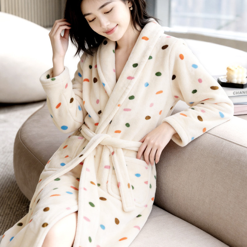 和服睡袍女秋冬季加厚珊瑚绒保暖长袖春秋法兰绒新款睡衣外穿浴袍