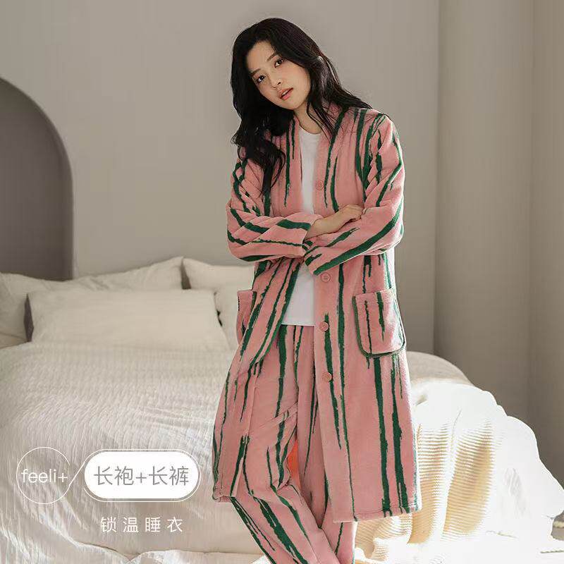 睡衣女士套装家居服套装保暖加绒加厚法兰绒珊瑚绒秋冬爆款可外穿