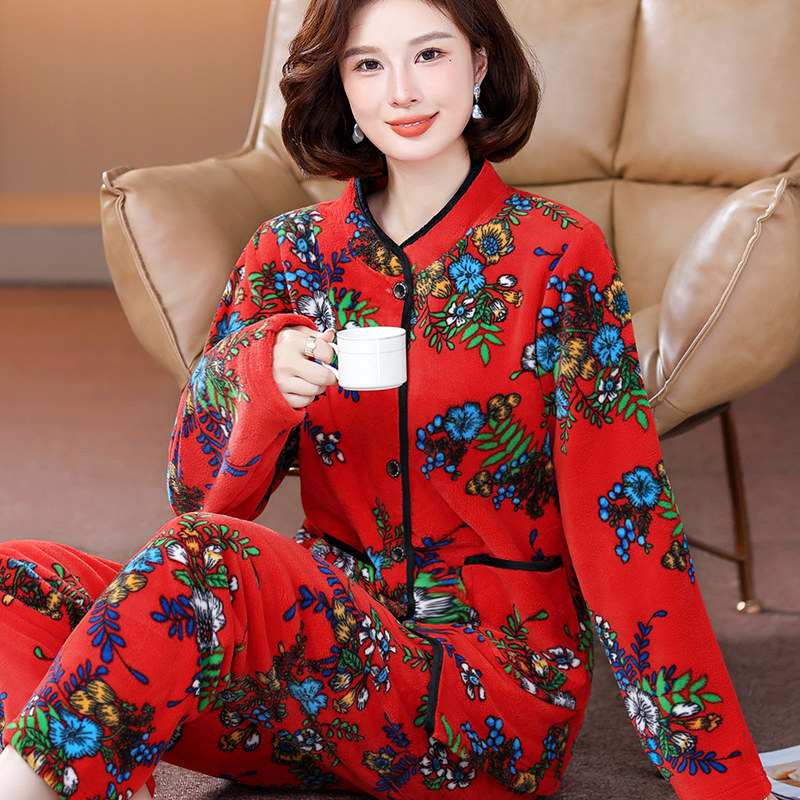 睡衣女士套装家居服套装保暖加绒加厚法兰绒珊瑚绒秋冬爆款可外穿