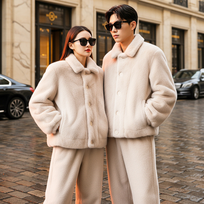 环保皮草仿貂加厚睡衣家居服男女外穿套装冬季情侣加厚新款