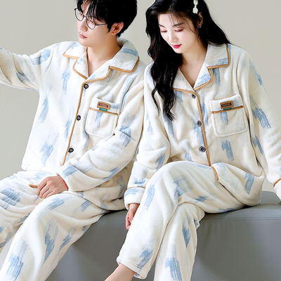 情侣睡衣女秋冬季加厚套装家居服男保暖长袖春秋珊瑚绒法兰绒外穿