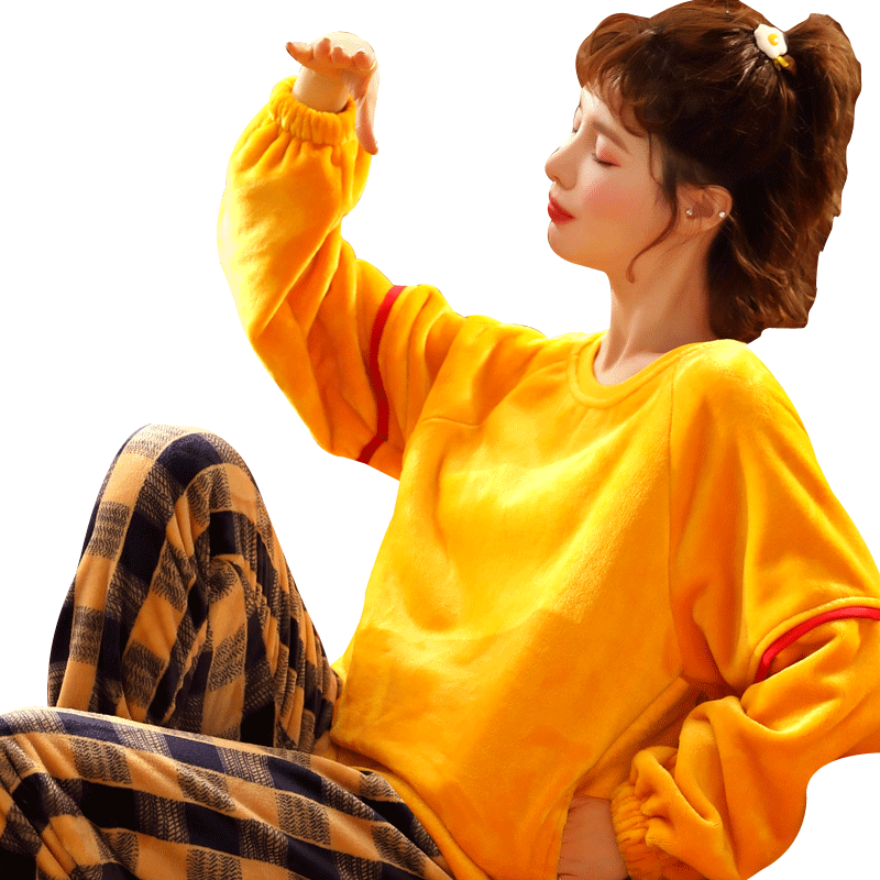 韩版宽松加厚珊瑚绒可出门家居服