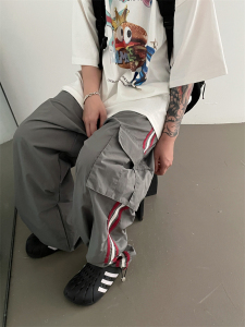 巨兽人美式复古工装裤男女夏季街头嘻哈宽松休闲抽绳阔腿运动长裤