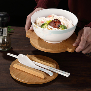 骨瓷碗釉下彩白色陶瓷面碗带盖勺泡面碗韩式大碗汤碗学生饭碗餐厅