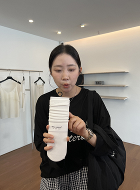 陈姬儿韩版新款坑条小腿袜百搭可拉伸纯色中筒袜棉袜子女05253