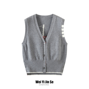 马甲女外搭tb针织开衫 叠穿毛衣背心学院风四条杠坎肩上衣 秋冬新款