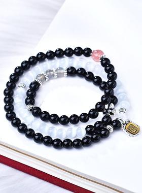 女黑曜石手链猫眼石新中式