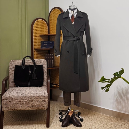 BC秋冬风衣款松弛感羊毛双面呢长款男大衣轻熟老钱风绅装毛呢外套