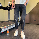 春夏装男士牛仔裤社会小伙弹力紧身裤修身小脚裤破洞乞丐裤A88P58，男装牛仔裤，星座712-1