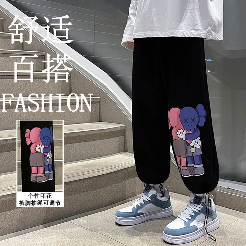 秋季运动裤男士港风垂感阔腿裤宽松哈伦裤大码卫裤卡通印花K04P45,男装休闲裤,星座712-1