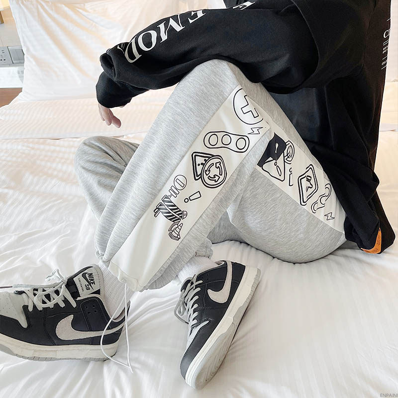 现货!痞帅小码裤子男女中性休闲裤港风宽松束脚裤条纹运动裤，男装休闲裤，星座712-1