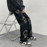 男士牛仔裤潮牌直筒宽松阔腿裤港风扎染拖地裤大码直筒休闲裤N04，男装牛仔裤，星座712-1