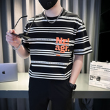 夏季新款男士短袖T恤黑白条纹衣服男女款打底衫TX03-P58，男装T恤，星座712-1
