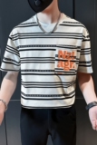 2024新款男士短袖T恤青少年时尚黑白条纹衣服半袖打底衫TX03-P58，男装T恤，星座712-1